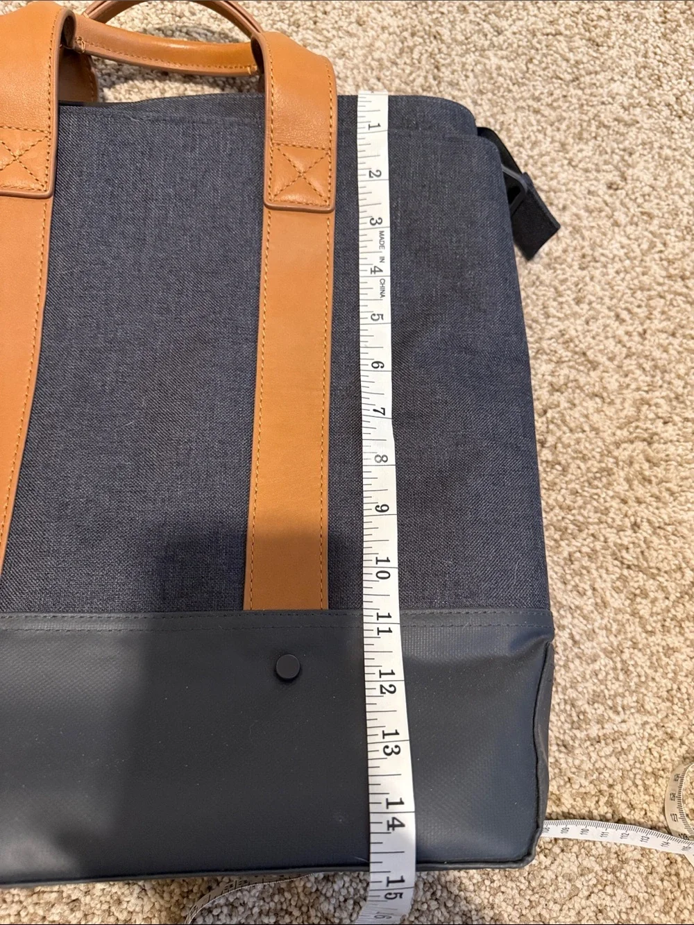 Gray and Tan Tote Bag with Leather Handles